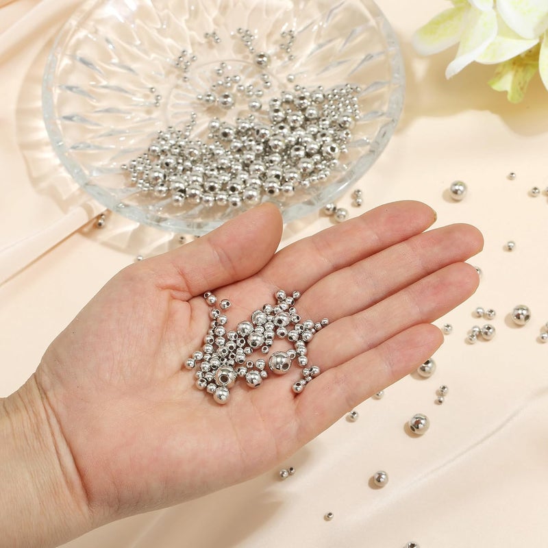 Monigte Silver Beads 1100 Pcs Smooth Round 3/4/6/8mm Silver Filled Beads for Bracelet Jewelry Making - Image 5